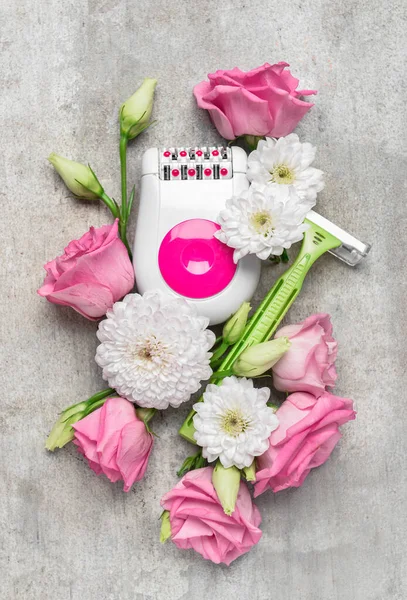 Moderne Epilator Blomster Barbermaskine Grunge Baggrund - Stock-foto