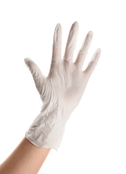 Kobieta Rękawiczce Medycznej Białym Tle — Zdjęcie stockowe