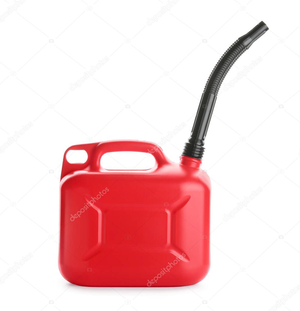 Plastic canister with rubber nozzle on white background