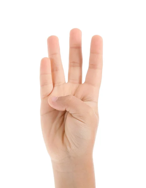 白い背景に4本の指を示す子 — ストック写真