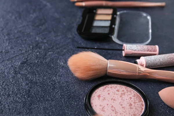 Pink Makeup Brush Decorative Cosmetics Dark Background Closeup — Stock Photo, Image