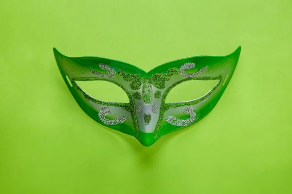 Carnival Mask Purim Holiday Green Background — Stock Photo, Image