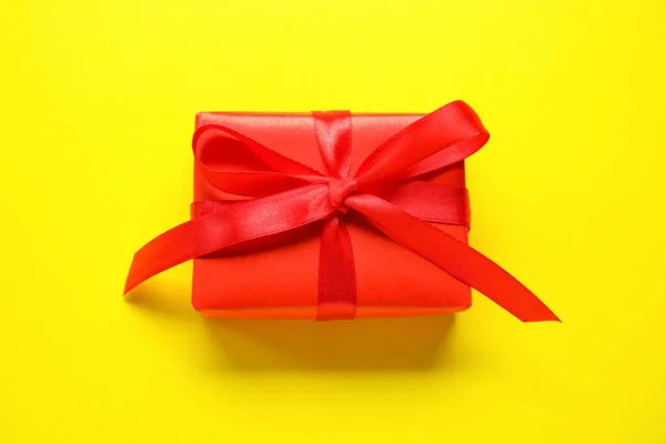 Gift Box Purim Holiday Yellow Background — Stock Photo, Image