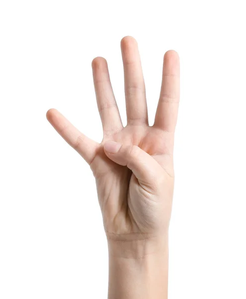 Child Showing Four Fingers White Background — Stock Photo, Image