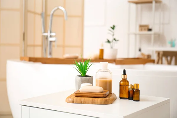 Soap Plant Cosmetic Products Table Bathroom — Stock Photo, Image