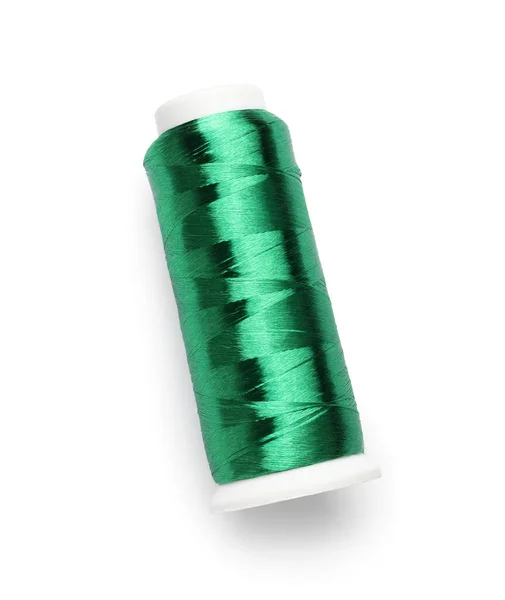 Green Sewing Thread Spool White Background — Stock Photo, Image