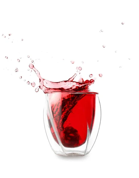 Glass Tasty Pomegranate Juice Splashes White Background — Stock Photo, Image