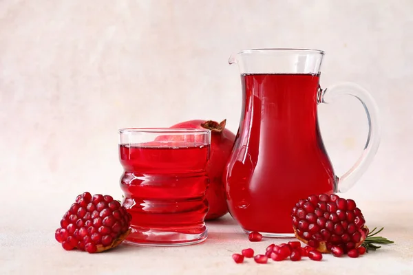 Jug Glass Delicious Pomegranate Juice White Background — Stock Photo, Image