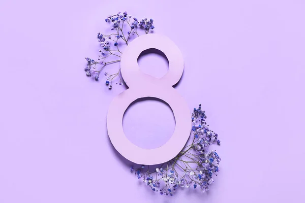 Composition Beautiful Flowers International Women Day Purple Background — Stock Photo, Image