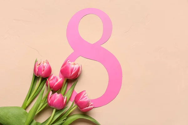 Composition Beautiful Flowers International Women Day Color Background — Stock Photo, Image