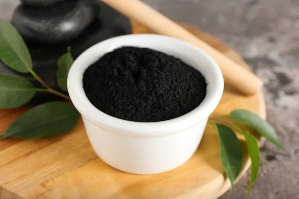 Bowl Activated Charcoal Tooth Powder Table — Stock Photo, Image