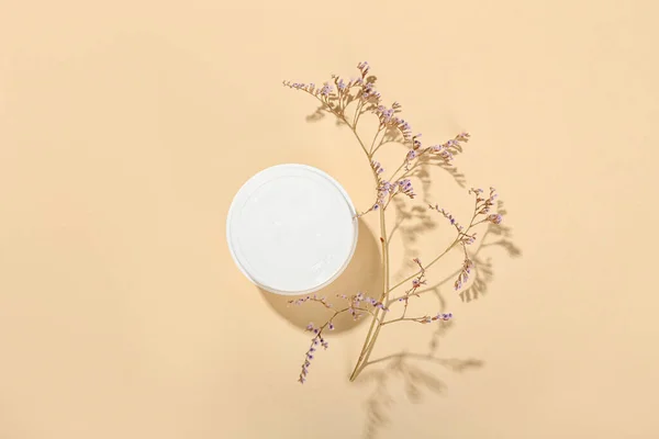Jar Natural Cosmetic Cream Beige Background — Stock Photo, Image