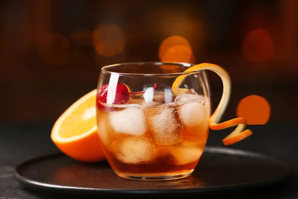 Glas Lekkere Old Fashioned Cocktail Tafel Bar — Stockfoto