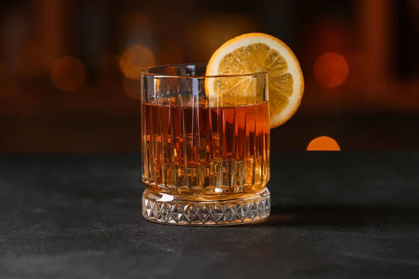 Copo Saboroso Old Fashioned Cocktail Mesa Bar — Fotografia de Stock