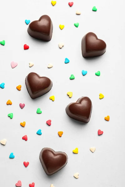 Tasty Heart Shaped Candies White Background — Stock Photo, Image