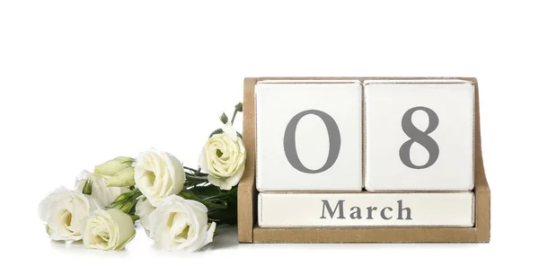 Kalendář Datem Mezinárodního Dne Žen Květin Bílém Pozadí — Stock fotografie