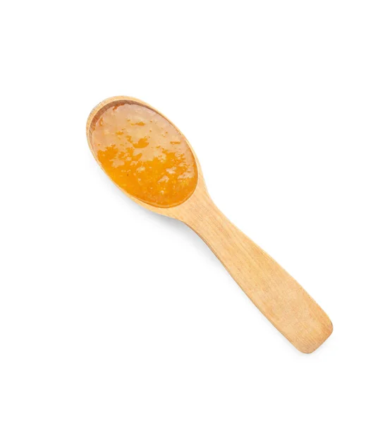 Spoon Tasty Orange Jam White Background — Stock Photo, Image