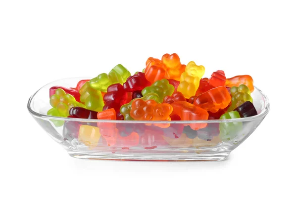 Bowl Tasty Jelly Bears White Background — Stock Photo, Image
