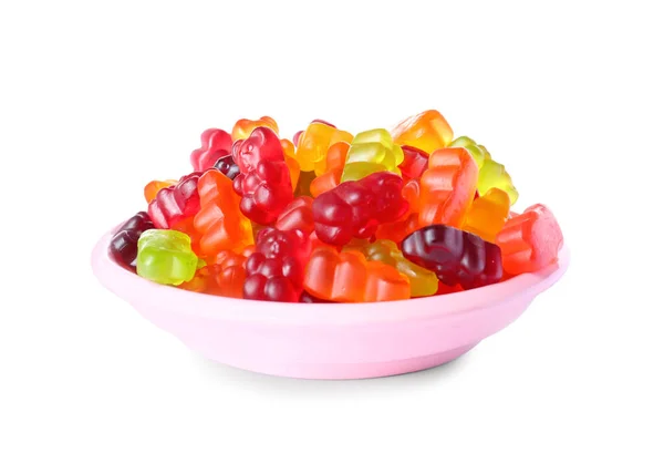 Bowl Tasty Jelly Bears White Background — Stock Photo, Image