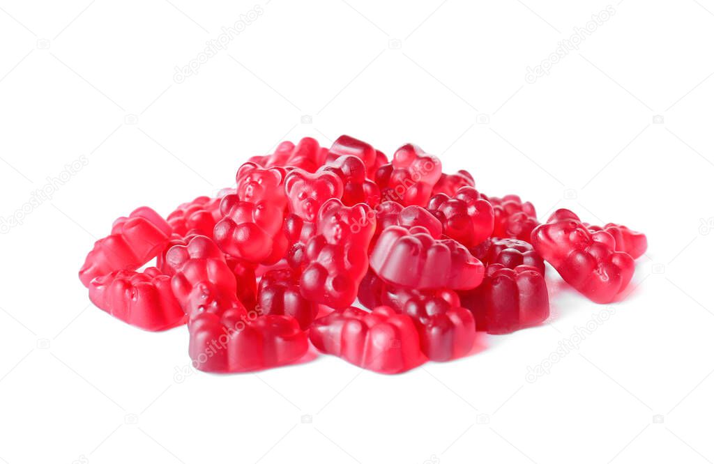Heap of tasty jelly bears on white background