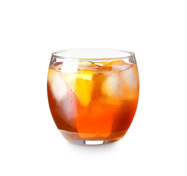 Glas Heerlijke Old Fashioned Cocktail Witte Achtergrond — Stockfoto