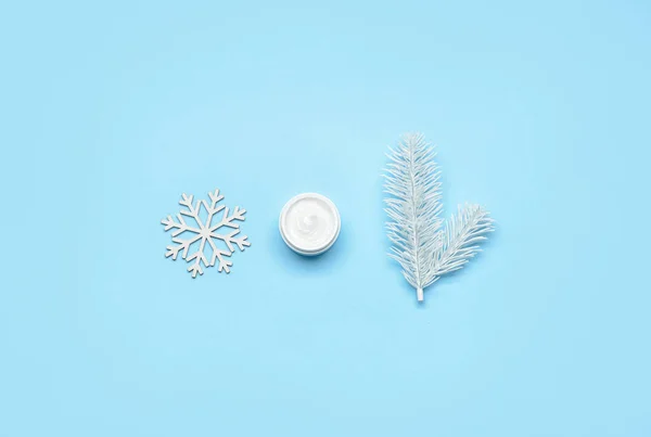 Snowflake Fir Tree Branch Jar Cream Color Background — Stock Photo, Image