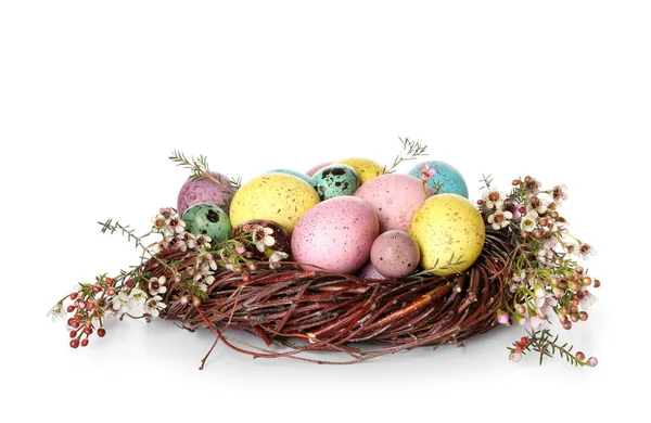 Nest Colorful Easter Eggs Isolated White Background — Stock Photo, Image