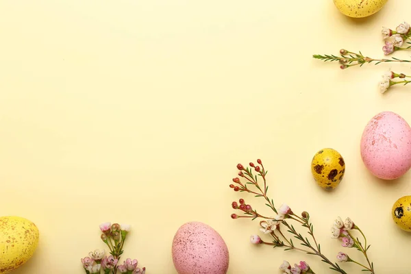 Dipinto Uova Pasqua Fiori Sfondo Colori — Foto Stock