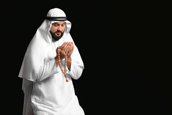 Muslim Man Praying Black Background — Stock Photo, Image