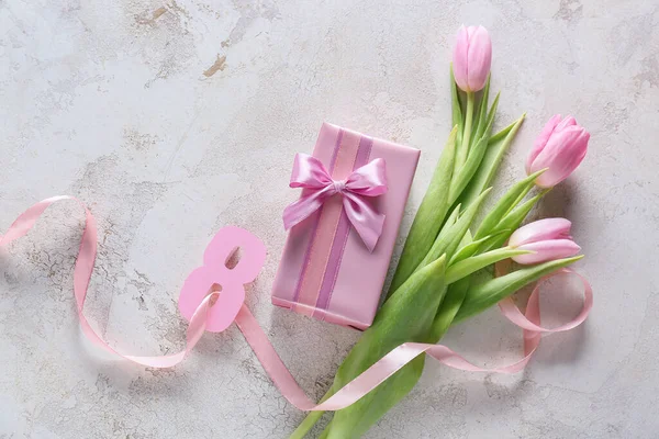 Belles Fleurs Tulipes Coffret Cadeau Pour Journée Internationale Femme Sur — Photo