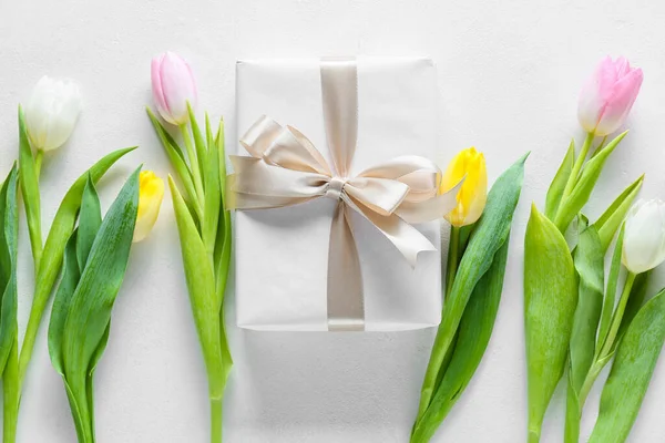 Belles Fleurs Tulipes Coffret Cadeau Pour Journée Internationale Femme Sur — Photo