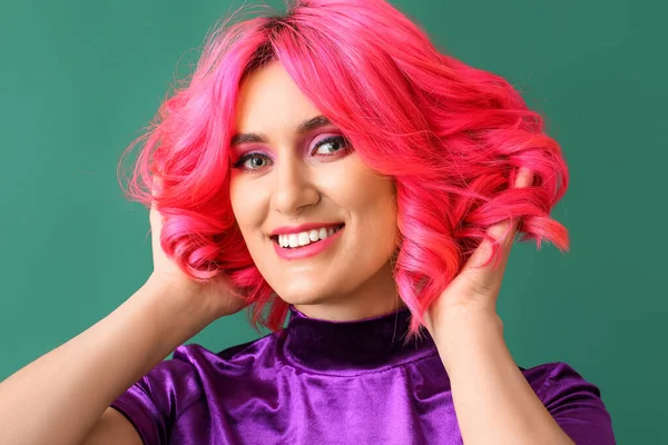 Stylish Woman Bright Hair Color Background — Stock Photo, Image