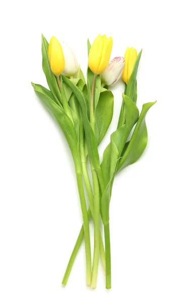 Kytice Krásné Tulipány Izolovaných Bílém Pozadí — Stock fotografie