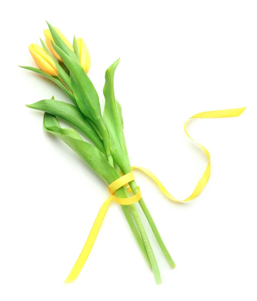 Bouquet Yellow Tulip Flowers White Background — Stock Photo, Image