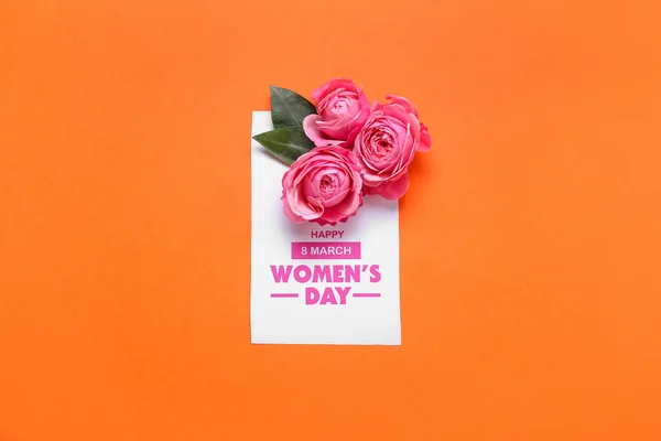 Greeting Card International Women Day Beautiful Rose Flowers Color Background — Stock Photo, Image
