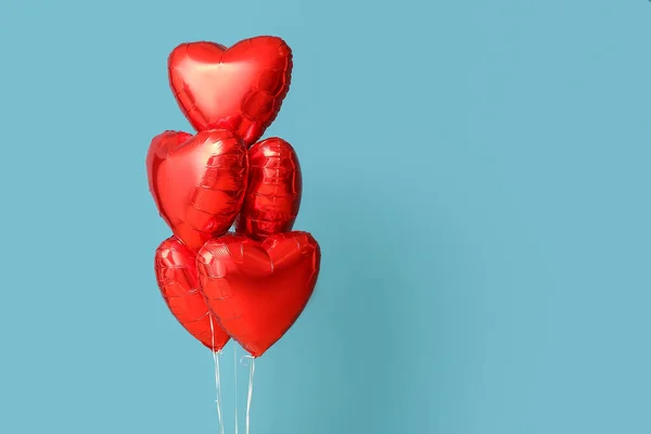 Beautiful Heart Shaped Balloons Valentine Day Celebration Blue Background — Stock Photo, Image