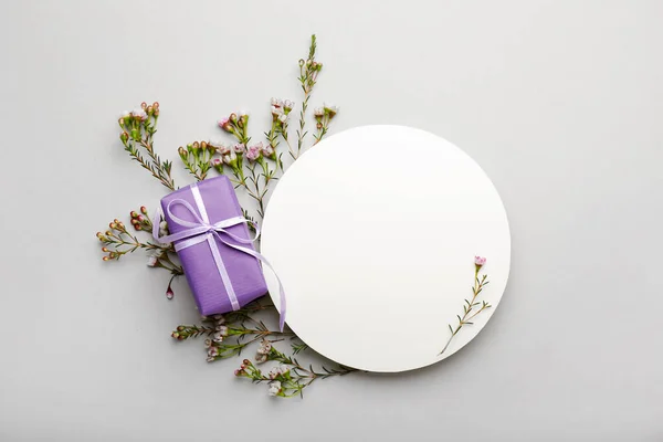 Composition Blank Card Gift Box Flowers International Women Day Celebration — Stock Photo, Image
