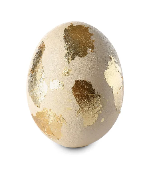 Húsvéti Tojás Díszített Arany Fólia Fehér Háttér — Stock Fotó