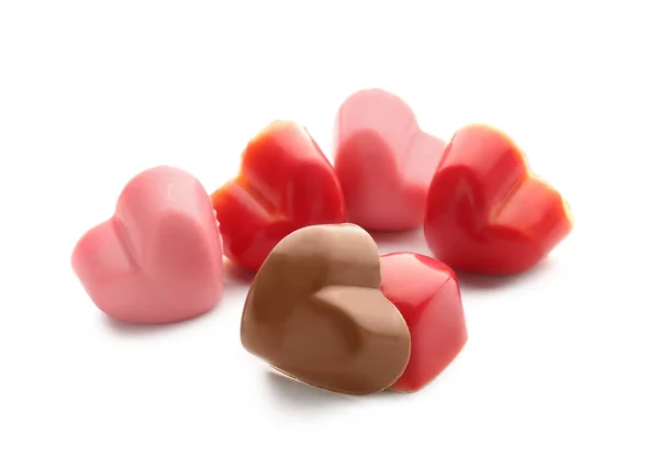 Doces Chocolate Saborosos Forma Corações Isolados Fundo Branco — Fotografia de Stock