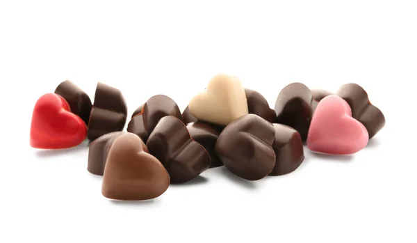 Sweet Chocolate Candies Shape Hearts Isolated White Background — Stock Photo, Image