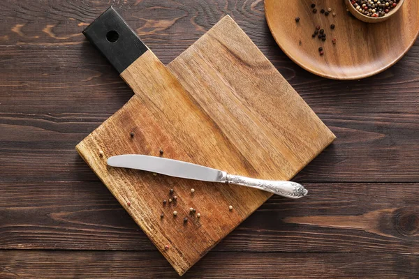 Cutting Board Knife Wooden Background — Stock Photo, Image