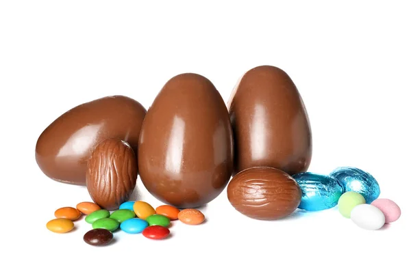 Csokoládé Húsvéti Tojás Cukorka Elszigetelt Fehér Alapon — Stock Fotó