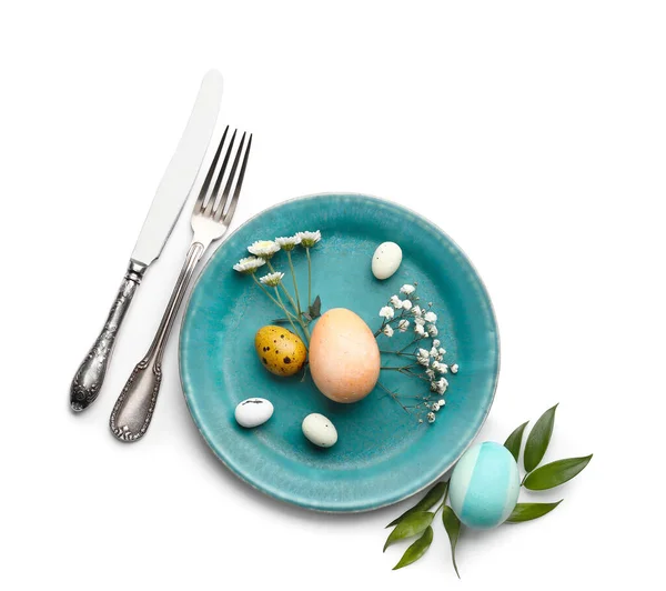 Stylish Table Setting Easter Celebration White Background — Stock Photo, Image
