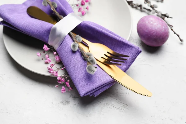 Stylish Table Setting Easter Celebration Light Background — Stock Photo, Image