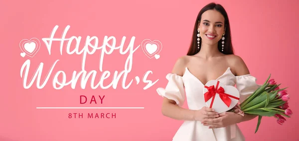 Hermosa Tarjeta Felicitación Para Celebración Del Día Internacional Mujer Con — Foto de Stock