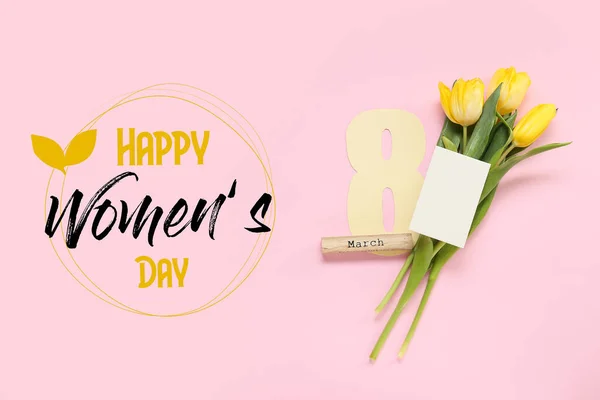 チューリップの花と国際女性デーのお祝いのための美しいグリーティングカード — ストック写真