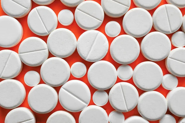 Viele Verschiedene Pillen Auf Farbigem Hintergrund Nahaufnahme — Stockfoto