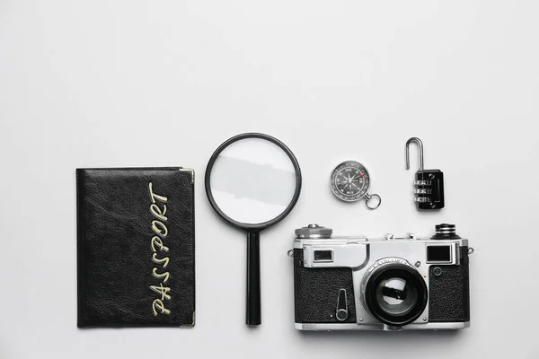 Set Travel Items Passport White Background — Stock Photo, Image