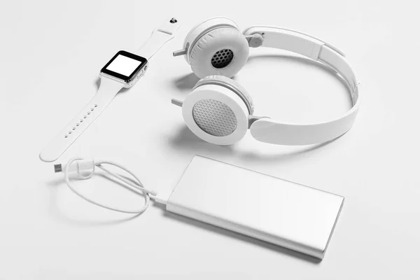 Smart Watch Headphones Power Bank White Background — Stock Photo, Image