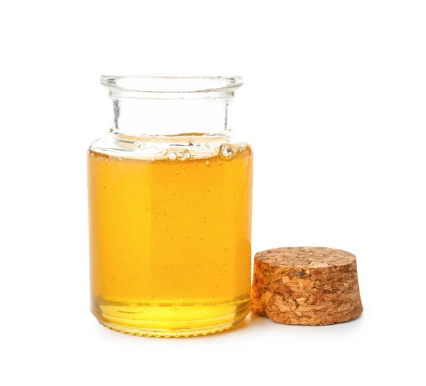 Opened Jar Honey White Background — Stock Photo, Image